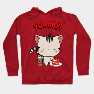 Cute tabby cat is having coffee and cake Hoodie